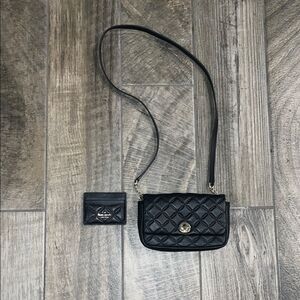 New Kate Spade Black leather Quilted Crossbody Bag